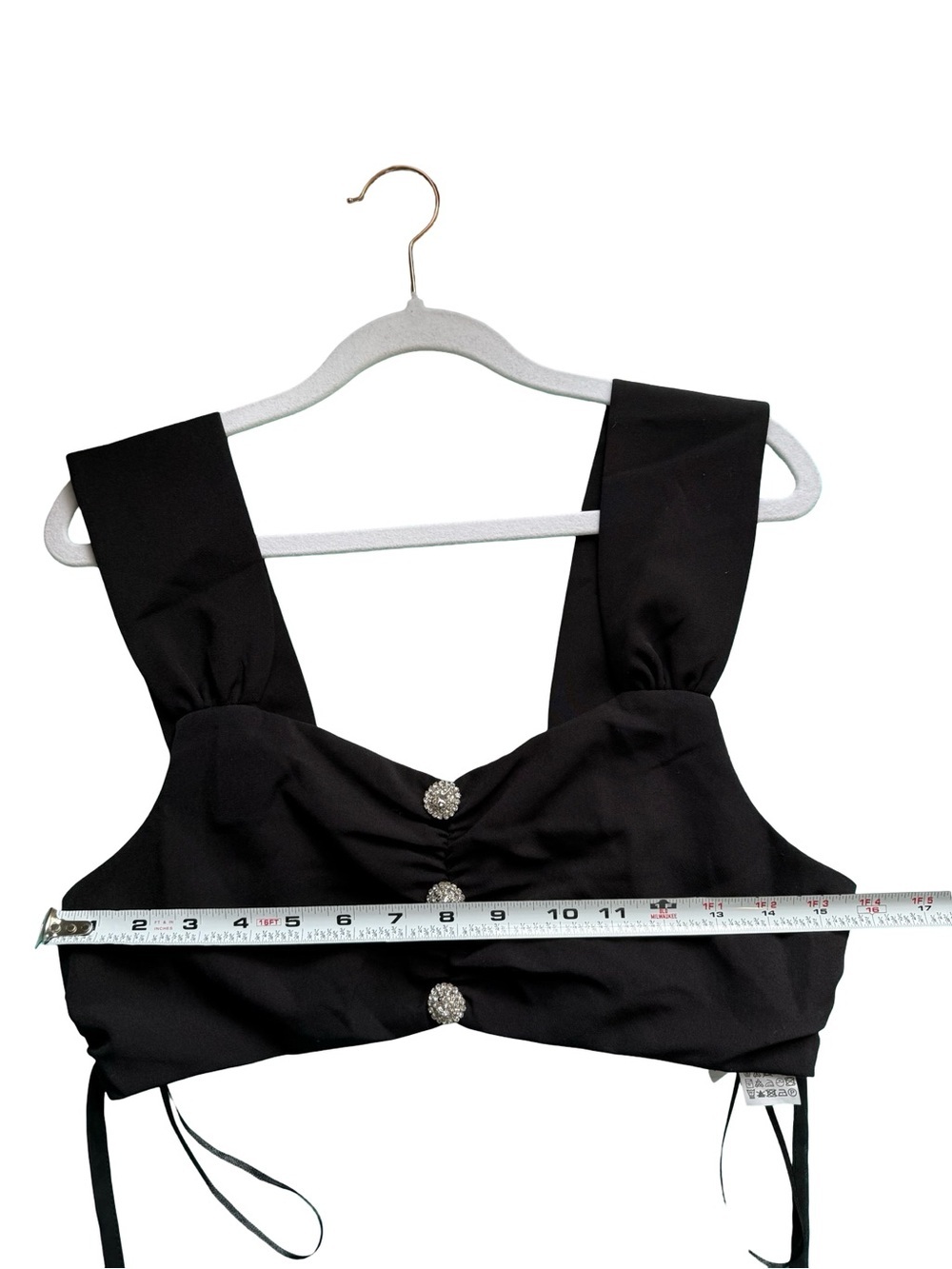 Zara Black Cropped Rhinestone Button-Front Tank Size M Y2K Party Clubwear - Picture 6 of 8